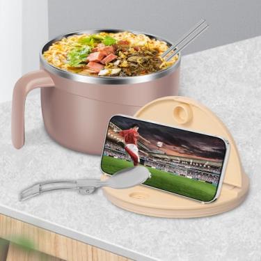 Imagem de Panela de ramen de microondas de aço inoxidável tigela de sopa de micro-ondas filtrável tigelas de macarrão ramen grande capacidade tigela de macarrão economia de tempo kits de fogão de ramen adequado