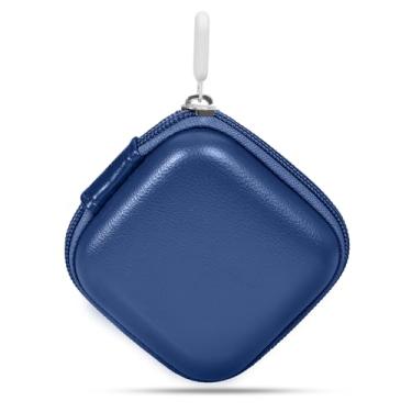 Imagem de MOLOVA Couro PU durável + capa rígida de EVA e bolsos de malha, capa de fone de ouvido e bolsa organizadora de cabos - armazenamento protetor para AirPods, fones de ouvido e fios sem fio, azul escuro