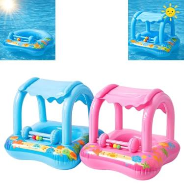 Imagem de Boia Infantil com Cobertura e Proteção Solar, Bote Inflável para Bebê com Fralda, PVC Resistente, Rosa ou Azul, Piscina