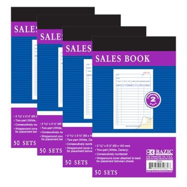 Imagem de BAZIC Products Livro de pedidos de vendas de uso geral, 3 11/81.3 cm x 5 5/20.3 cm, 50 conjuntos por livro, livro de vendas 2 partes sem carbono, capa envolvente branca e encadernada, formulários de