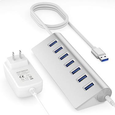 Imagem de VIXLW Hub USB 3.0, hub USB alimentado com adaptador de alimentação de 5V/4A 20W e cabo USB de 1,5 m, hub USB para PC, laptop, MacBook, Mac, Pro, Mac Mini