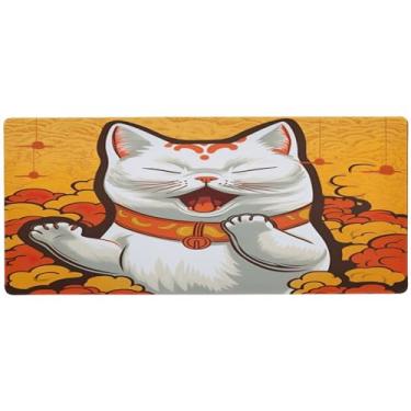 Imagem de Wassud Mouse pad branco fofo para jogos com base de borracha antiderrapante, mouse pad longo para teclado de computador com borda costurada, almofada grande à prova d'água para escritório, casa, 80 x