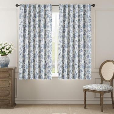 Imagem de Cortinas florais Blackout jinchan para quarto 160x160cm azuis