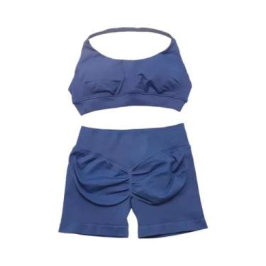 Imagem de Conjunto De Top E Shorts Sem Costura De Cintura Alta Para Academia 2 P