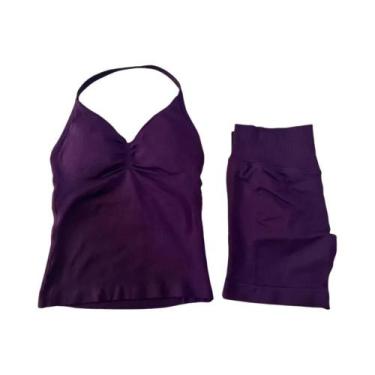 Imagem de Conjunto De Top E Shorts Sem Costura De Cintura Alta Para Academia 2 P