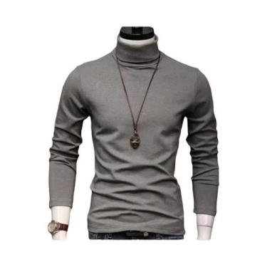 Imagem de Camiseta Térmica Masculina De Inverno Com Gola Alta, Cor Sólida, Quent