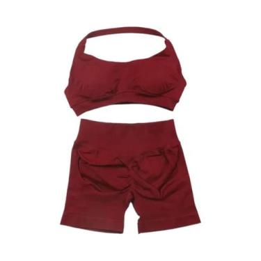 Imagem de Conjunto De Top E Shorts Sem Costura De Cintura Alta Para Academia 2 P