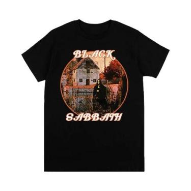 Imagem de Preto metal rock band t camisa masculina moda casual gráfico manga cur