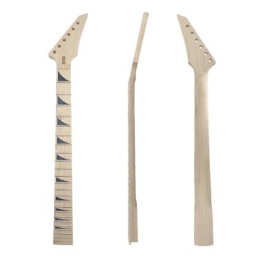 Imagem de YoungMonic Pescoço de guitarra elétrica de 24 trastes, pescoço e escala de bordo de 64,8 cm com incrustação de barbatana de tubarão, sem encadernação de porca de trava, projeto de guitarra inacabado