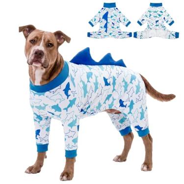 Imagem de UNIPUP Pijama de fantasia de tubarão tamanho grande, macacão para cachorro grande, antiqueda e lambida, pijama para animais de estimação de recuperação pós-cirurgia, ultramacio e elástico em 4