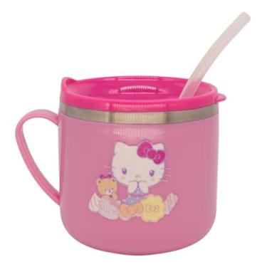 Imagem de Zonacriativa - Caneca Térmica Flip Hello Kitty (250ml) | Aço inoxidável, bpa free, alça ergonômica e canudo de silicone | Ideal para lanche e escolinha