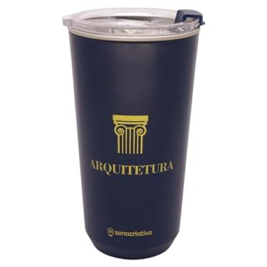 Imagem de Zonacriativa - Copo Térmico Sky Arquitetura azul 500ml | Aço inoxidável parede dupla e tampa hermética com clique | Ideal para faculdade e trabalho