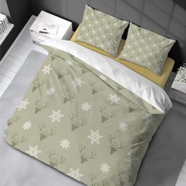 Imagem de Capa de edredom de veado tamanho king, conjunto de cama de flocos de neve, capa de edredom de chifres de alce feliz natal, capa de edredom macia de animais 155 x 220 cm -80 x 80 cm * 2