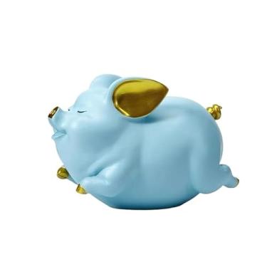 Imagem de Cofrinho estátua de porco presentes de aniversário estátua de animal moderna para artes domésticas, ornamentos de poliresina, decoração de casa (azul)