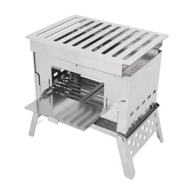 Imagem de Asixxsix Fogão a Lenha, Pequeno Fogão Portátil Dobrável de Aço Inoxidável para Fogueira 3 Modos de Cozimento Com Grelha para 1 a 2 Pessoas, Funciona Com Carvão, Madeira, álcool (21 * 13 * 19cm)
