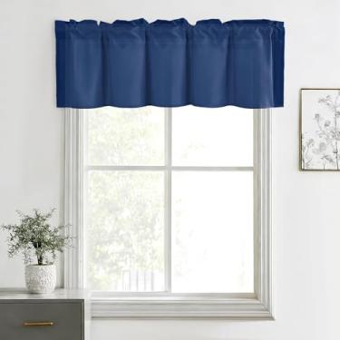 Imagem de Hiasan Cortinas de saia para cozinha, sala de estar, porão e janelas de banheiro, janela pequena, topo curto sólido de fazenda, painéis de cortina com bolso de haste curta - 152 x 45 cm, azul escuro