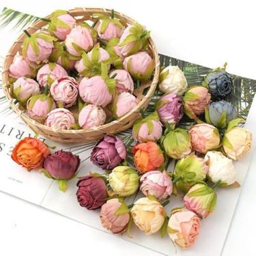 Imagem de 20 peças de rosas artificiais de cores mistas, 4 cm, ideal para coroas de flores, álbuns de fotos, decorações de festa e decoração de casa, casamentos e festivais, rosas de cores mistas, decorações de
