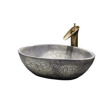 Imagem de Vessel Vanity Sink 51 * 38 * 15 cm acima do balcão pia de vaso de porcelana cerâmica banheiro com torneira e conjunto de ralo bancada moderna
