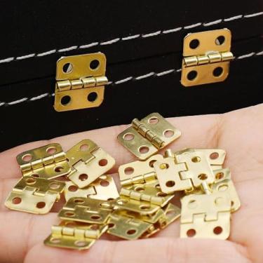 Imagem de 30 peças de ferro puro mini caixa pequena plana dobrável dobradiças porta artesanato suprimentos caixa de joias acessórios de decoração 1,2 x 1,4 cm (ouro)