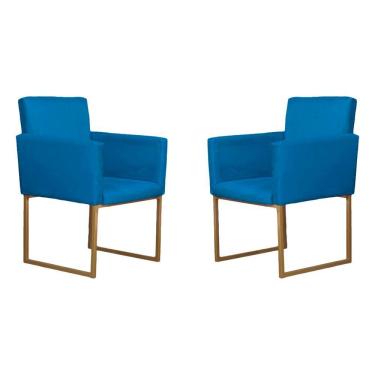 Imagem de Conjunto 02 Poltronas Para Recepção E Sala Klara Suede Azul Turquesa
