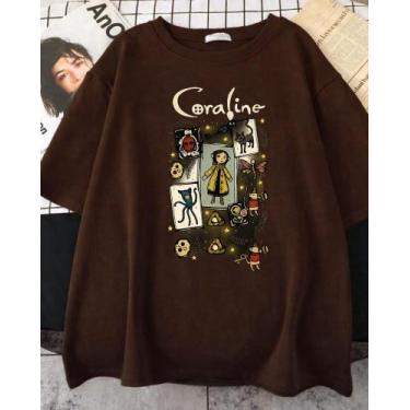 Imagem de Camiseta Coraline Aesthetic Unissex - Sneko Store, Marrom, BABYLOOK P