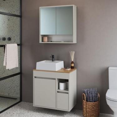 Imagem de Conjunto para Banheiro 60cm com Cuba Gabinete Suspenso e Espelheira Ba