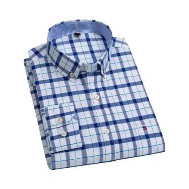 Imagem de Camisa Casual Masculina De Manga Longa Em Algodão Oxford Xadrez 7XL 6X