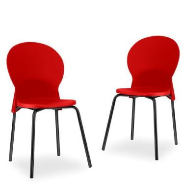 Imagem de Kit 02 Cadeiras Fixa Base Preta Luna Vermelho - Lyam Decor