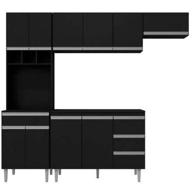 Imagem de Cozinha Compacta Tiffany com Balcão 2 Portas C/ Tampo + Armário Aéreo Geladeira Preto - Bela Móveis