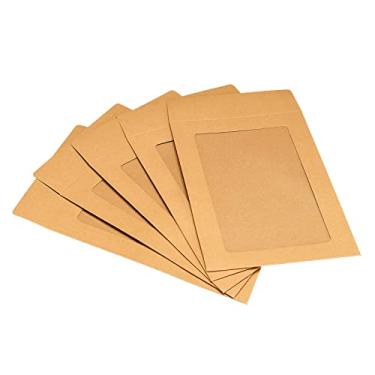 Imagem de PATIKIL Envelopes de janela de rosto inteiro, pacote com 10, 15 cm, transparente, face única, para catálogos de fotos, marrom