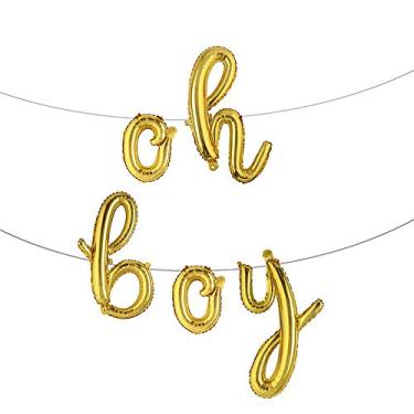 Imagem de 16 inch lowercase Oh Boy Balloons Banners Alphabet Foil Letter Balloon Decoration with Rope for Baby Shower Birthday Party Gender Reveal Party (L oh boy gold)