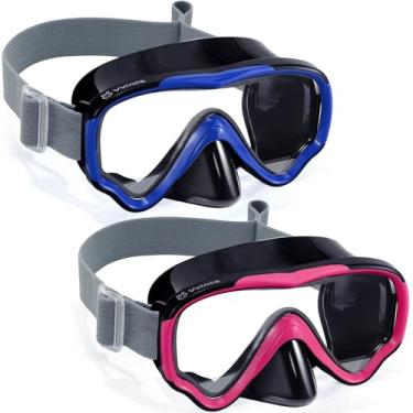 Imagem de Vvinca Óculos infantis com cobertura de nariz, máscara de mergulho, alça de tecido elástico, antiembaçamento, lentes antiestilhaçamento para crianças, óculos de natação 3-14
