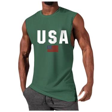 Imagem de Camiseta regata masculina 4th of July Bandeira Americana sem manga Quarta Memorial Dia da Independência Patriótica Roupas, Verde, P
