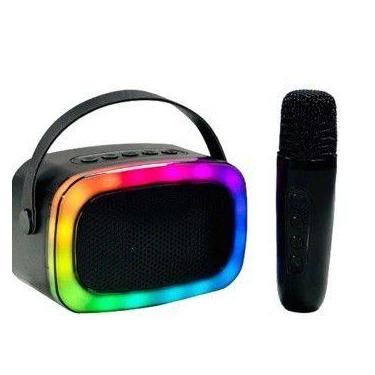 Imagem de Caixa De Som Karaokê Led Bluetooth Microfone Sem Fio AM-8550 Preta - F