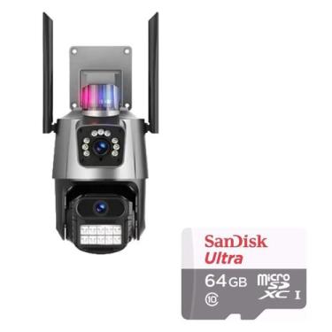Imagem de Câmera De Segurança Externa Lente Dupla 4k Led Sirene Policial Cartão 