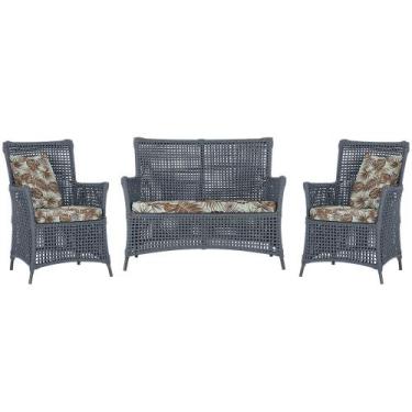 Imagem de Jogo Sofá e 2 Poltronas de Área Igapó Alumínio Pintura Preta Corda Náu