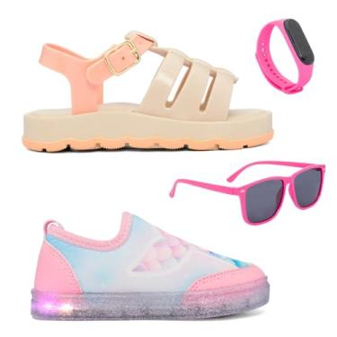 Imagem de Combo Infantil Tenis Casual Papete Oculos Relogio Menina My Funfy Kids Feminiino. (Bege, BR, Criança de 4 a 8 anos, Numérico, 27)