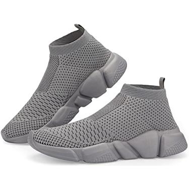 Imagem de Santiro Tênis de caminhada masculino, leve, cano alto, respirável, de malha, atlético, tênis de corrida moderno para academia, Todo cinza, 41