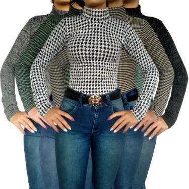 Imagem de Kit 5 Blusinhas Femininas Gola Cacharrel Manga Longa Justas Peças Sort