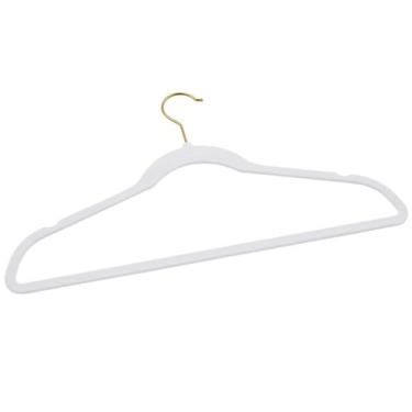 Imagem de Kit 30 Cabides Veludo Branco Gancho Dourado Antideslizantes - ARBORETH