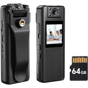 Imagem de BOBLOV Câmera corporal A22 de 64 GB, lente rotativa de 180°, BodyCam 1080PHD com tela OLED para reprodução, câmera corporal portátil com suporte de áudio, gravação de 4 horas