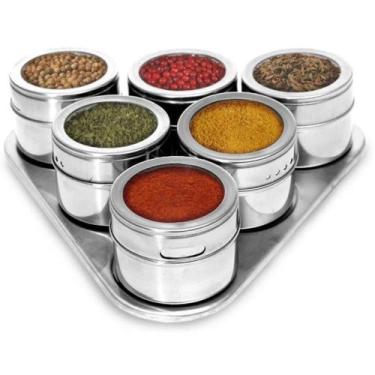 Imagem de Porta Temperos e Condimentos Magnetico Inox Jogo 06 Potes - Kehome