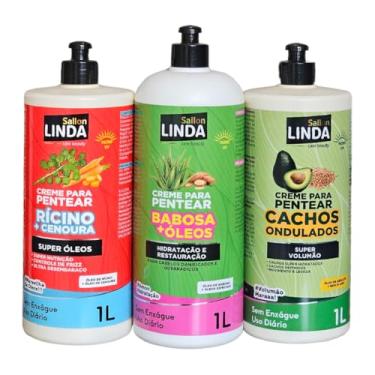 Imagem de Kit 3x Creme Para Pentear 1L Cuidado Capilar Completo Para Cabelos Cacheados e Lisos Super Nutrição e Hidratação