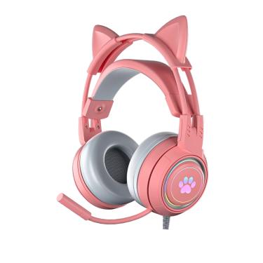 Imagem de Fones de ouvido para jogos Cute Cat Ear RGB Backlight 3,5 mm com microfone