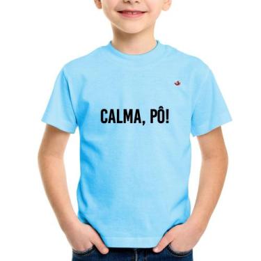 Imagem de Camiseta Infantil Calma, pô! - Foca na Moda, Azul bebê, 2
