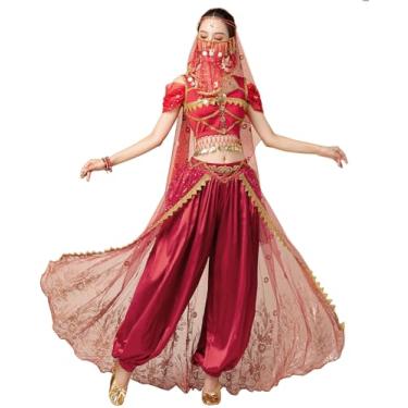 Imagem de TLMNU Aladdin Halloween costume Princess costume Belly Dance Jasmine costume Wine red XL