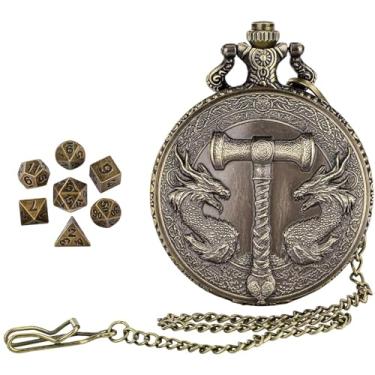 Imagem de Conjunto de dados minúsculos, conjunto de dados de relógio de bolso - Dados de metal retrô definidos na caixa da concha de relógio de bolso - Acessórios para jogos de tabuleiro de gótico para crianças