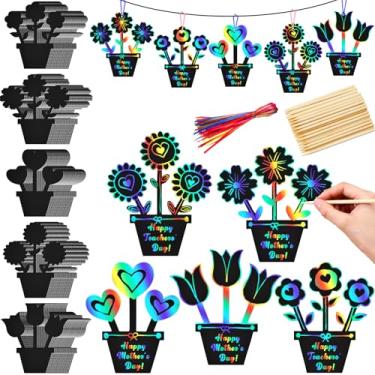 Imagem de Fullhawl 100 peças de raspadinhas de flores, papel de raspadinha, conjunto de arte, faça você mesmo, kit de arte para pendurar flores, desenho, folha de colorir para homens e mulheres, presentes de