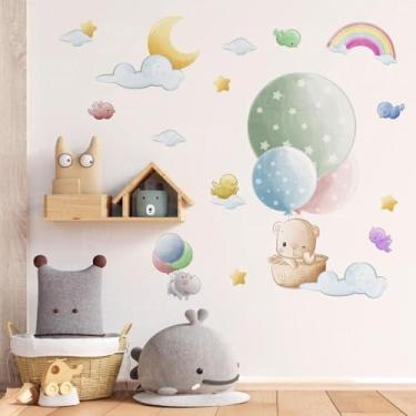 Imagem de Papel de Parede Adesivo Infantil Balões e Nuvens Decoração Quarto Bebê Kids Removível