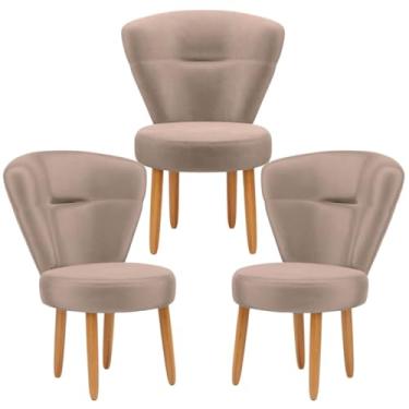 Imagem de Kit 3 Cadeiras para Estúdio de Beleza Camarim Tecido Veludo Confortavel Pés de Madeira (Rose)